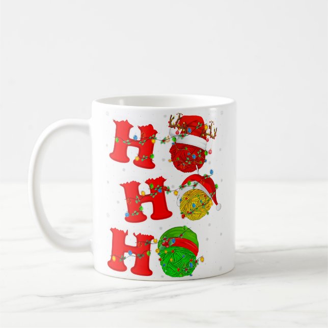 Funny Xmas Lighting Santa Ho Ho Ho Knitting Christ Coffee Mug (Left)