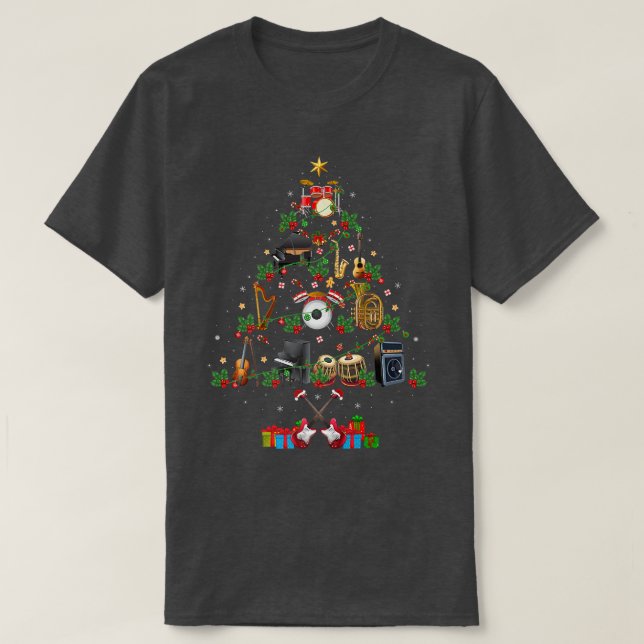 Funny Xmas Lighting Santa Music Instruments Christ T-Shirt (Design Front)