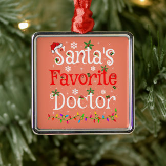 Funny Xmas Lighting Santa's Favourite Doctor Xmas Metal Ornament