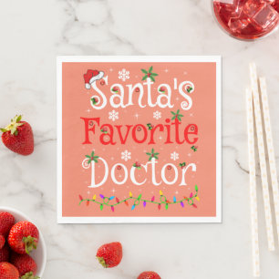 Funny Xmas Lighting Santa's Favourite Doctor Xmas Napkin