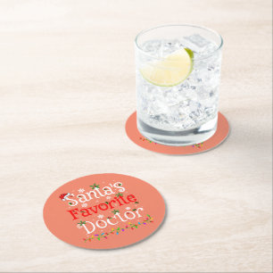 Funny Xmas Lighting Santa's Favourite Doctor Xmas Round Paper Coaster