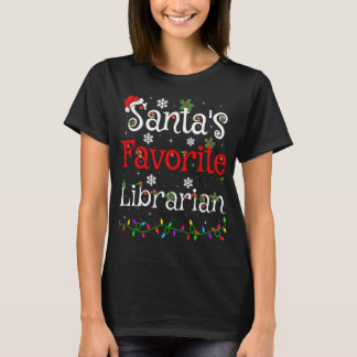Funny Xmas Lighting Santa's Favourite Librarian Ch T-Shirt