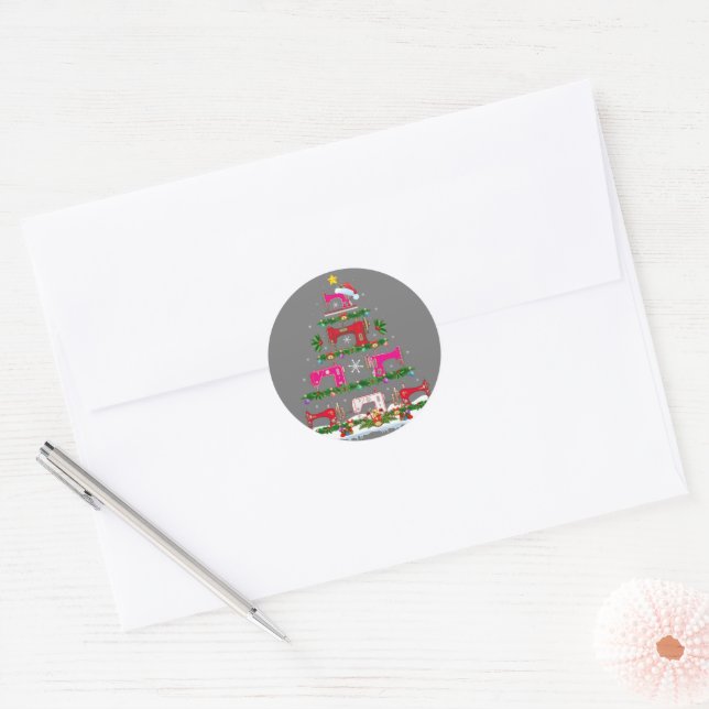 Funny Xmas Lighting Sewing Machine Christmas Tree Classic Round Sticker (Envelope)