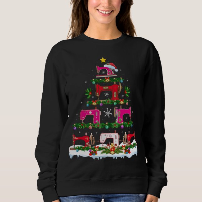 Funny Xmas Lighting Sewing Machine Christmas Tree Sweatshirt (Front)
