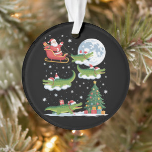 Funny Xmas Lighting Tree Santa Riding Alligator  Ornament