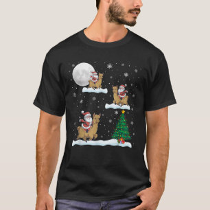 Funny Xmas Lighting Tree Santa Riding Alpaca Chris T-Shirt