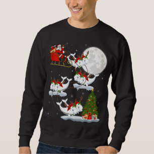 Funny Xmas Lighting Tree Santa Riding Beluga Whale Sweatshirt