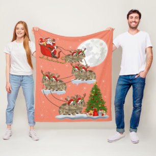 Funny Xmas Lighting Tree Santa Riding Bunny Christ Fleece Blanket