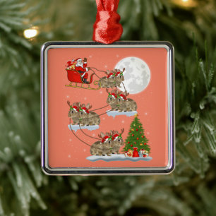 Funny Xmas Lighting Tree Santa Riding Bunny Xmas Metal Ornament