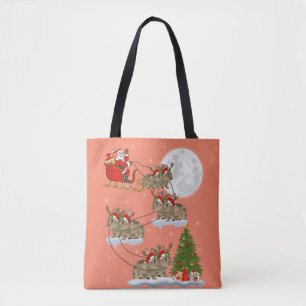 Funny Xmas Lighting Tree Santa Riding Bunny Xmas Tote Bag
