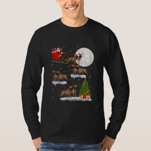 Funny Xmas Lighting Tree Santa Riding Coonhound T-Shirt