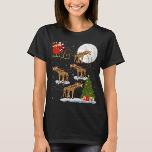 Funny Xmas Lighting Tree Santa Riding Giraffe Chri T-Shirt