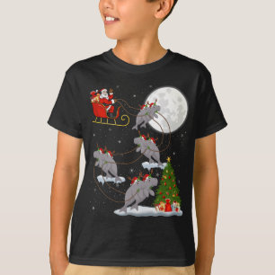 Funny Xmas Lighting Tree Santa Riding Manatee Chri T-Shirt