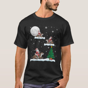 Funny Xmas Lighting Tree Santa Riding Otter Christ T-Shirt