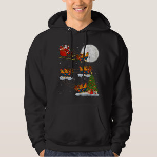Funny Xmas Lighting Tree Santa Riding Rooster Bird Hoodie