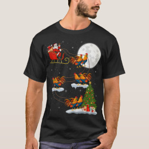 Funny Xmas Lighting Tree Santa Riding Rooster Bird T-Shirt