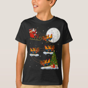 Funny Xmas Lighting Tree Santa Riding Rooster Bird T-Shirt