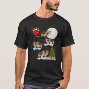 Funny Xmas Lighting Tree Santa Riding Sheltie Chri T-Shirt