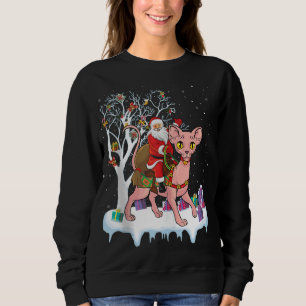 Funny Xmas Lighting Tree Santa Riding Sphynx Cat C Sweatshirt