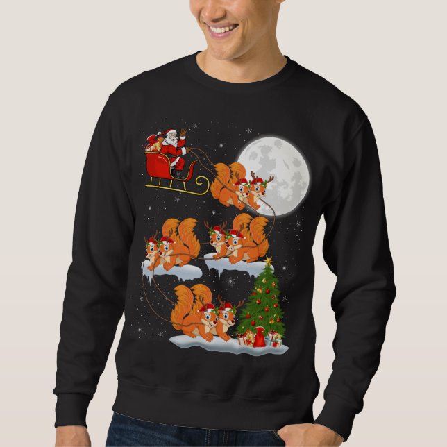 Funny Xmas Lighting Tree Santa Riding Squirrel Chr Sweatshirt (Front)