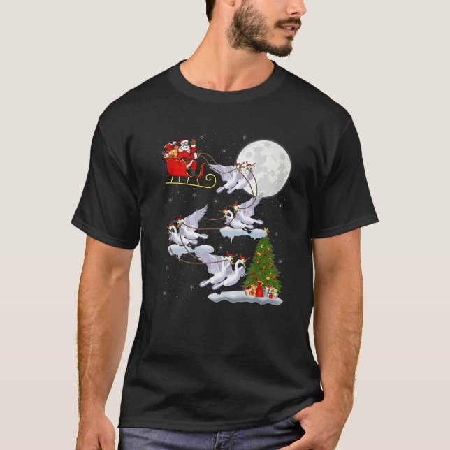 Funny Xmas Lighting Tree Santa Riding Swan Bird Ch T-Shirt (Front)