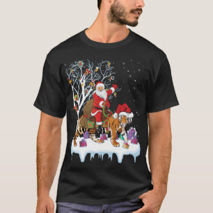 Funny Xmas Lighting Tree Santa Riding Tiger Christ T-Shirt