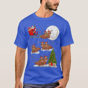 Funny Xmas Lighting Tree Santa Riding Walrus Chris T-Shirt