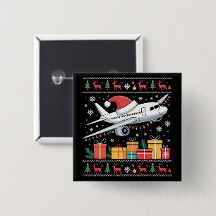 Funny Xmas Lighting Tree Santa Ugly Aeroplane 15 Cm Square Badge