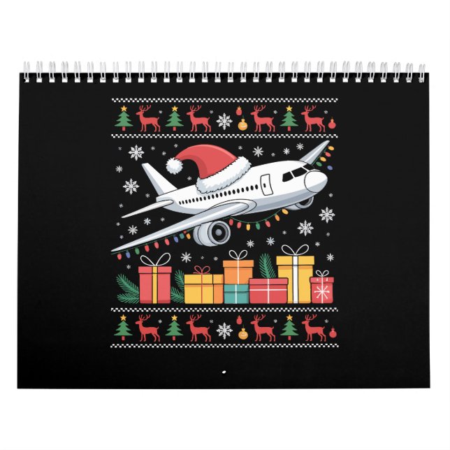 Funny Xmas Lighting Tree Santa Ugly Aeroplane  Calendar (Cover)