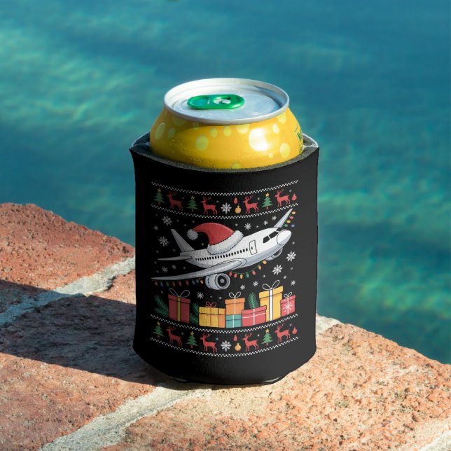 Funny Xmas Lighting Tree Santa Ugly Aeroplane  Can Cooler (In Situ Pool)