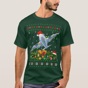 Funny Xmas Lighting Tree Santa Ugly Aeroplane Chri T-Shirt