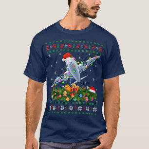 Funny Xmas Lighting Tree Santa Ugly Aeroplane Chri T-Shirt