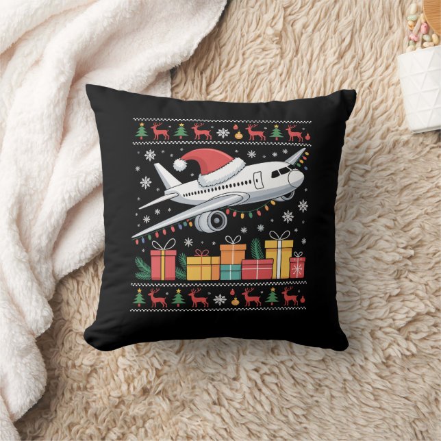 Funny Xmas Lighting Tree Santa Ugly Aeroplane  Cushion (Blanket)