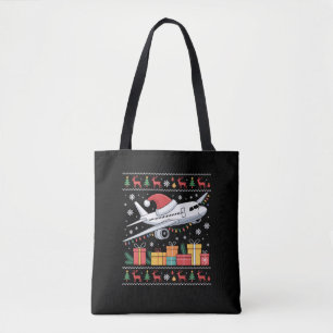 Funny Xmas Lighting Tree Santa Ugly Aeroplane  Tote Bag