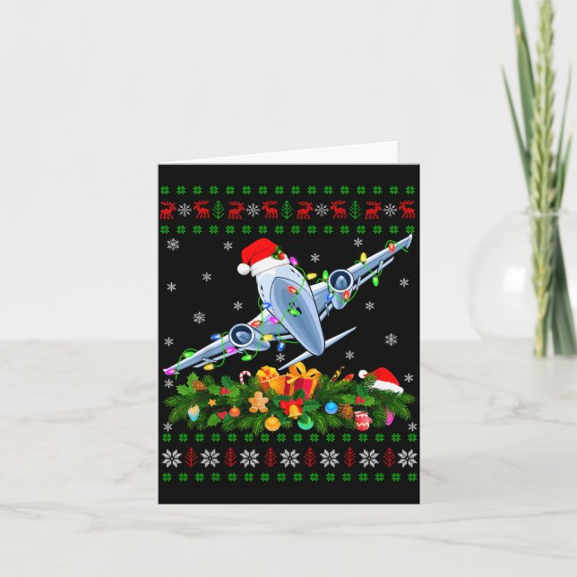 Funny Xmas Lighting Tree Santa Ugly Airplane Chris Card (Front)