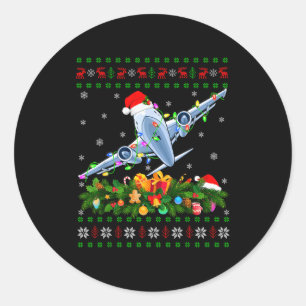 Funny Xmas Lighting Tree Santa Ugly Airplane Chris Classic Round Sticker