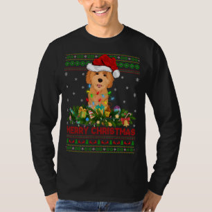 Funny Xmas Lighting Tree Santa Ugly Goldendoodle C T-Shirt