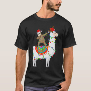 Funny Xmas Lights Dabbing Sloth Riding Llama Chris T-Shirt