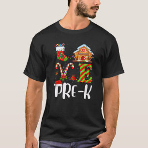 Funny Xmas Lights Love Pre-K Teacher Christmas T-Shirt