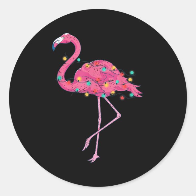 Funny Xmas Lights Nk Flamingo Trocal Christmas In  Classic Round Sticker (Front)