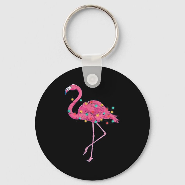 Funny Xmas Lights Nk Flamingo Trocal Christmas In  Key Ring (Front)