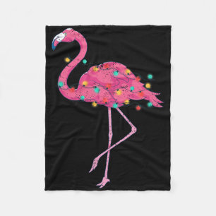 Funny Xmas Lights Pink Flamingo Tropical Christmas Fleece Blanket