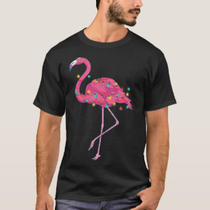 Funny Xmas Lights Pink Flamingo Tropical Christmas T-Shirt
