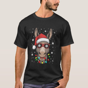 Funny Xmas Lights Santa Hat Donkey Christmas T-Shirt
