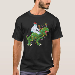 Funny Xmas Lights Santa Yeti Riding Dinosaur Trex T-Shirt