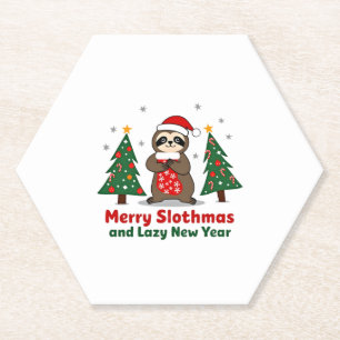 Funny Xmas Lights Stocking Santa Hat Sloth Christm Paper Coaster