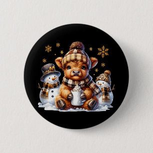 Funny Xmas Merry Cows Cute Cow Christmas Snowman  6 Cm Round Badge