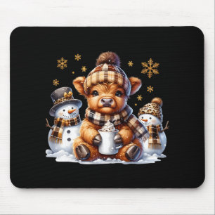 Funny Xmas Merry Cows Cute Cow Christmas Snowman Mouse Pad