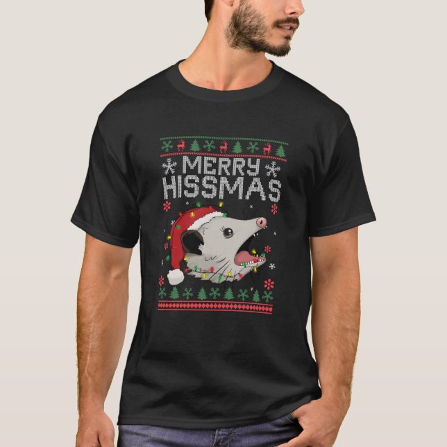 Funny Xmas Merry Hissmas Possum Lovers Opossum Chr T-Shirt (Front)