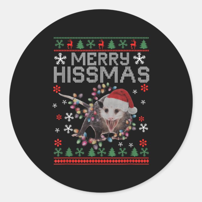 Funny Xmas Merry Hissmas Ssum Lovers Ossum Christm Classic Round Sticker (Front)